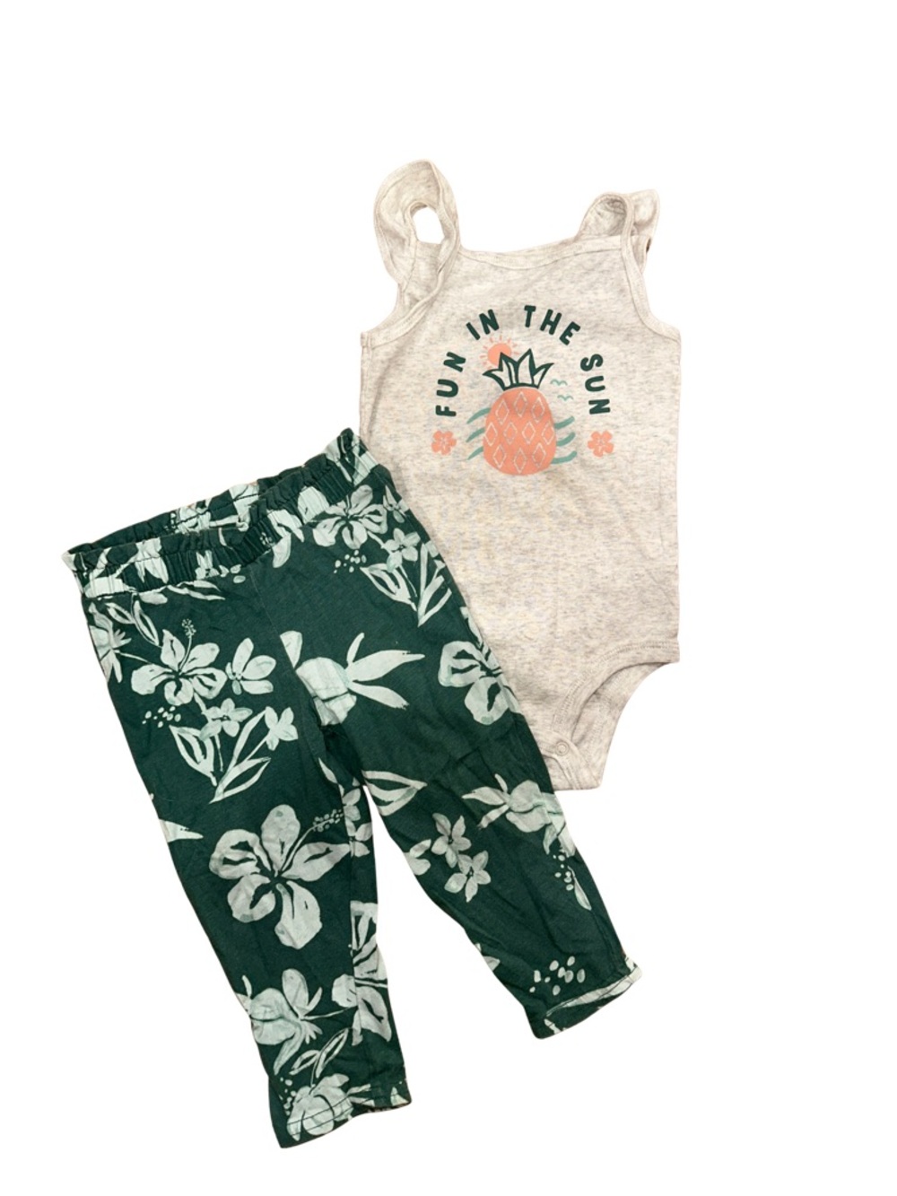 Carter's Grey Tank Pineapple Bodysuit with Dark Green Floral Leggings